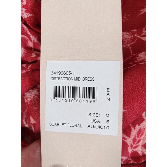 KEEPSAKE THE LABEL Dress Womens Medium Scarlet Floral Distraction Midi US 6 NWT - Picture 6 of 16